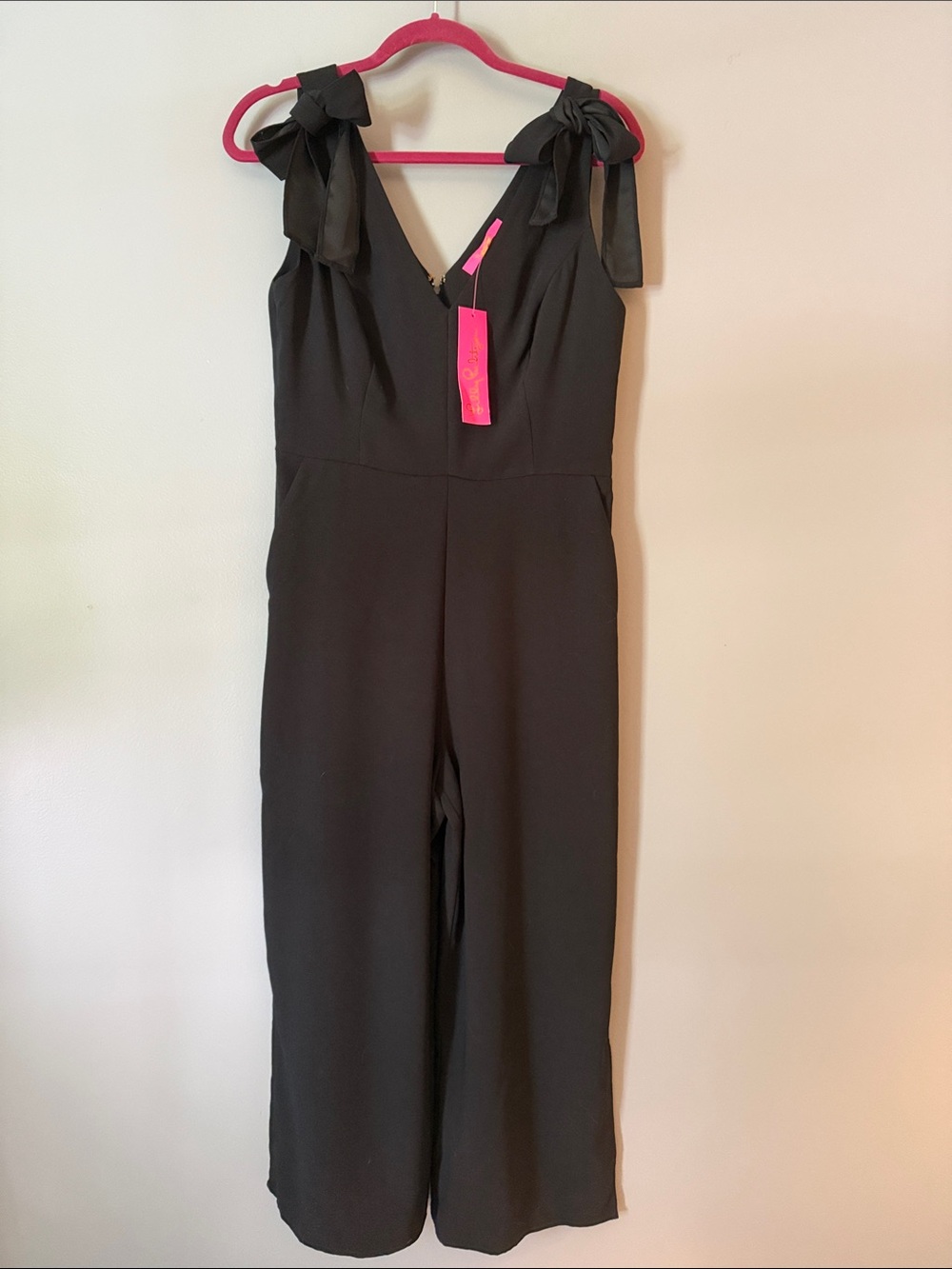 Lilly Pulitzer Sleeveless Jumpsuit Black Tie-Shoulder Size 8 Ankle Length NWT